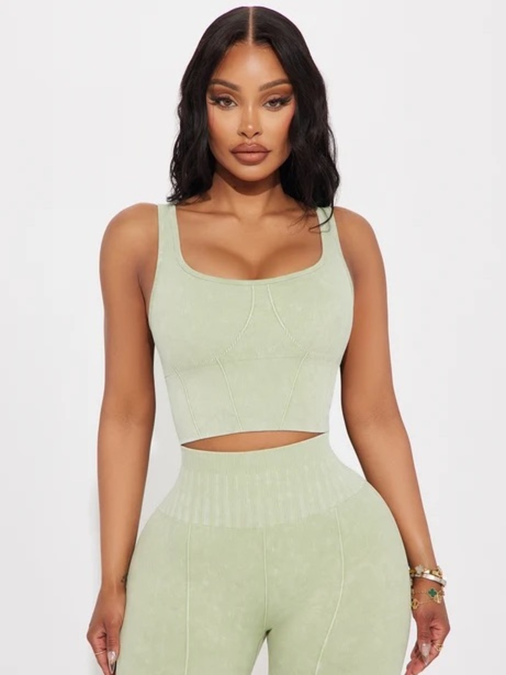 Fashion Nova Sage Green Scoop Neck Crop Top